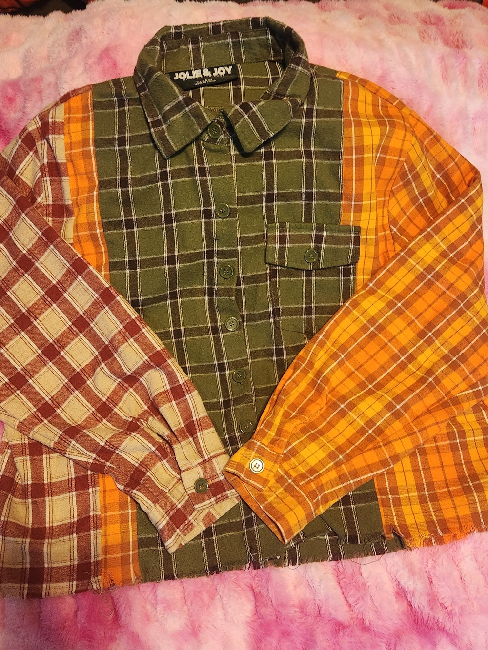 Jolie & Joy Women's Multi-Color Patchwork Plaid Button-Down Shirt